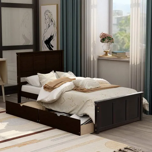 Vista 12 de Harper & Bright Designs Cama de plataforma de tamaño individual con 2 cajones de almacenamiento, marco de cama individual de madera