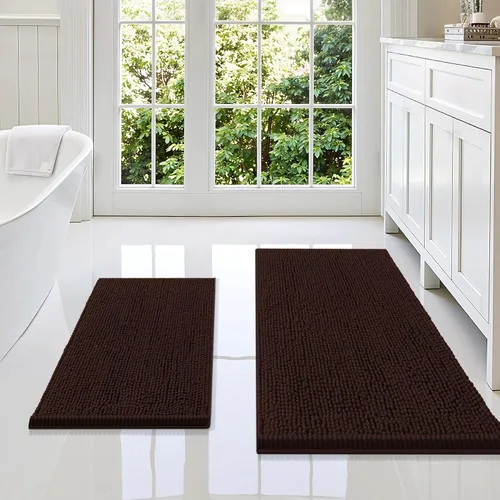 Vista 124 de Juego de alfombras de baño Smiry de 2 piezas, suave alfombra absorbente de chenilla y juego de alfombra en forma de U para inodoro, alfombra de baño