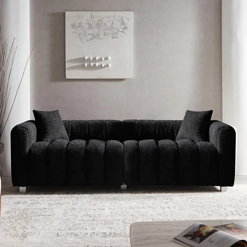 Vista 9 de Sofá moderno de 3 plazas de 87.4 pulgadas, sofá de burbujas para sala de estar, sofá de terciopelo con asiento profundo Teddy Bouclé, sofá de dos