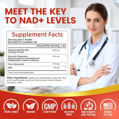 Vista 2 de NIUSISE Suplemento NAD, líquido NAD+, fórmula mejorada de 1000 mg con PQQ, ribósido de nicotinamida y resveratrol, apoyo avanzado antienvejecimiento