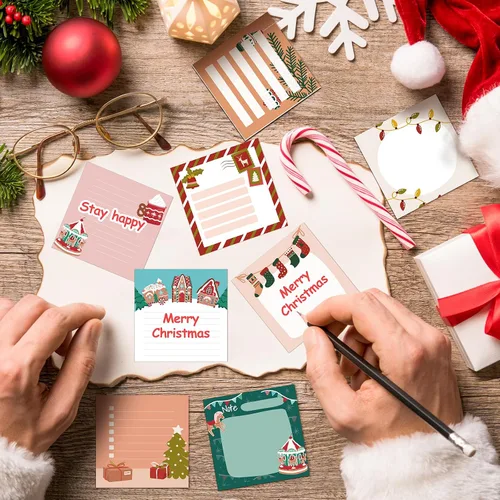 Vista 5 de 16 piezas de blocs de notas adhesivas de Navidad con Papá Noel, dulces, calcetines, notas de trabajo y estudio, 480 piezas de notas autoadhesivas