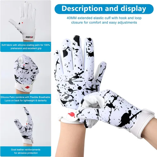 Vista 3 de Guantes de fútbol para niños, guantes de receptor ancho de silicona con agarre mejorado para jóvenes