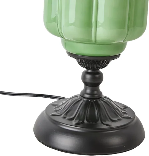 Vista 4 de Lámpara de mesa vintage con pantalla de cristal verde salvia, base de metal de bronce, estilo Art Deco (verde/negro)