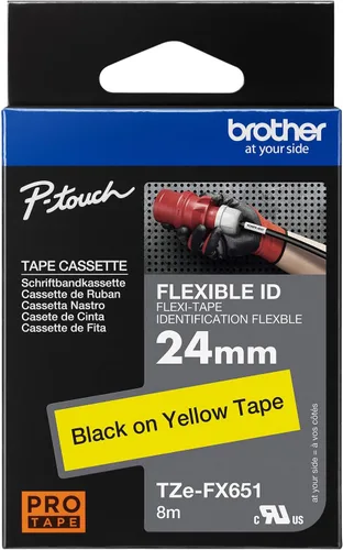 Vista 6 de Brother - Cinta laminada Negro sobre Amarillo, 24 mm Empaquetado al menudeo, Negro sobre blanco