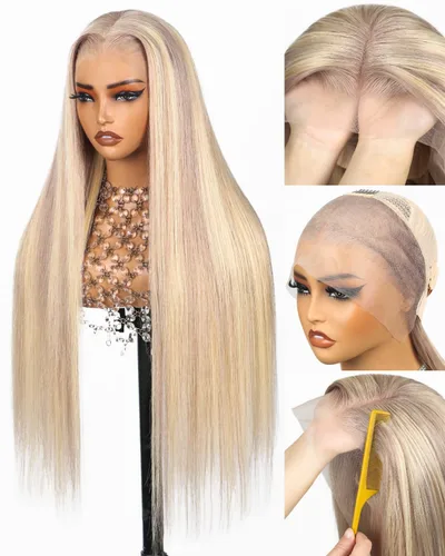 Vista 29 de Peluca de cabello humano rubio 613 con encaje frontal, peluca de cabello humano de 13 x 4 con encaje frontal, peluca Bob prearrancada con cabello