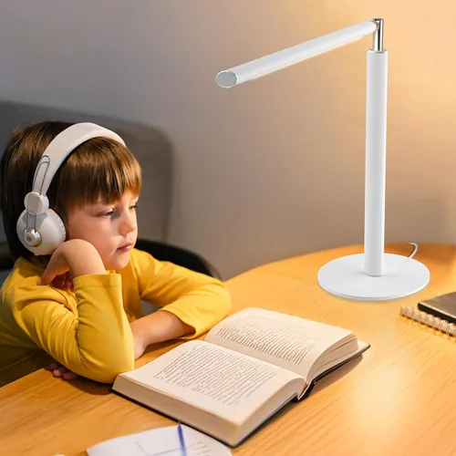 Vista 7 de Lámpara de Escritorio LED Blanca - Luz de Escritorio Industrial Plegable para Oficina en Casa, Lámpara de Mesa Regulable de 15W para Lectura