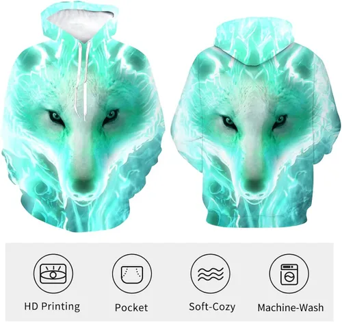 Vista 3 de Minei Sudadera unisex con capucha de lobo con estampado 3D para hombre
