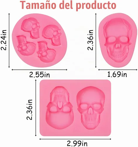 Vista 2 de Moldes de silicona 3D de calavera de esqueleto para Halloween, 3 piezas, para fiesta de Halloween, chocolate, caramelo, arcilla para decoración