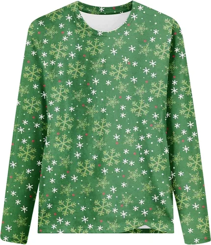 Vista 4 de Camisas con estampado de Navidad para mujer, camisetas de manga larga, casuales, suaves, sueltas, lindas blusas de cuello redondo