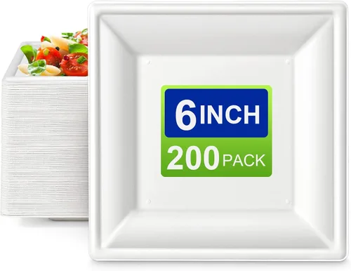 Vista 8 de Platos de papel cuadrados, platos de papel de 6 pulgadas, paquete de 100 platos de postre compostables ecológicos, pequeños platos desechables