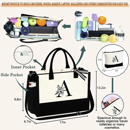 Vista 3 de Regalos de cumpleaños para mujeres y ella, bolsa de lona con monograma, bolsa de maquillaje, regalos personalizados para profesores, amigas