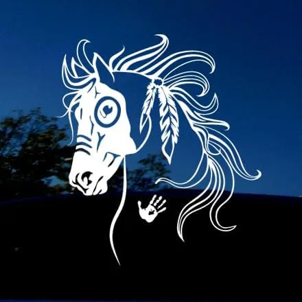 Vista 3 de AMIART® Vinilo Ecuestre Art I Love My Horses - Calcomanía de caballo tribal con símbolos culturales - XL 7.6 x 8.6 pulgadas - Ventana de coche