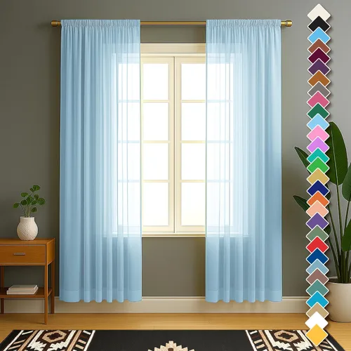 Vista 32 de YHSF Cortinas traslúcidas – Juego de 2 paneles para decoración del hogar – Elegantes cortinas de gasa sólida con bolsillo para barra
