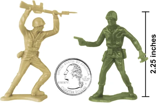 Vista 3 de TimMee Cubo de soldados de ejército - Verde OD vs. Tostado 54 piezas de juego de soldados - Fabricado en EE. UU