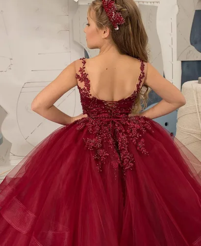 Vista 3 de XUJOJO Vestido de princesa de Navidad escalonado con apliques para bebés y niños