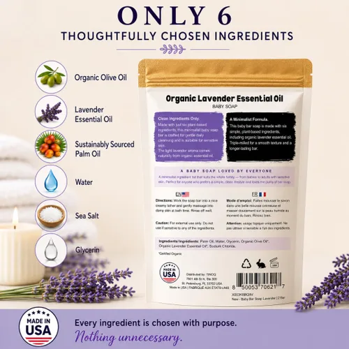 Vista 6 de Barra de jabón para bebés para piel sensible Jabón de baño natural para niños pequeños y adultos Aceite esencial de lavanda orgánica relajante