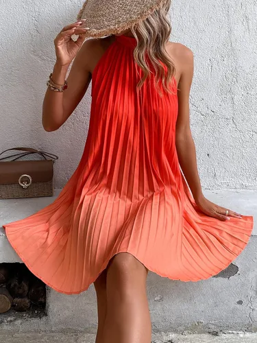 Vista 3 de Vestido de verano sin mangas con cuello halter y cinturón para mujer