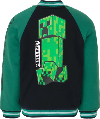 Vista 4 de Minecraft Creeper French Terry Zip Up Varsity Bomber Chaqueta de niño a niño grande