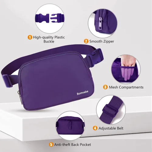 Vista 3 de Cangurera cruzada para mujer, mini bolsa para cinturón de 1 litro con correa ajustable de 32 a 51 pulgadas, bolsa de cintura pequeña para viajes