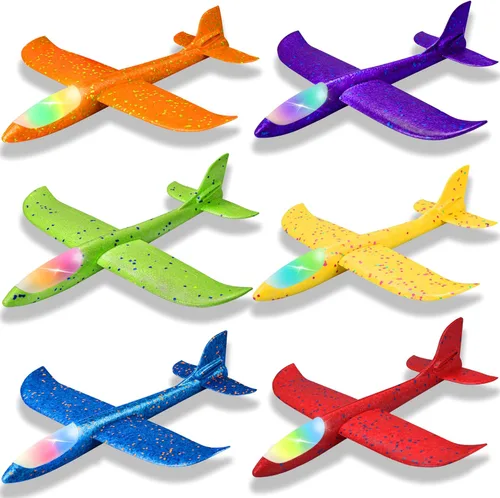 Vista 10 de CUKU Paquete de 4 juguetes de avión con luz LED, avión grande de espuma de 17.5 pulgadas, 2 modos de vuelo, avión planeador, juguetes voladores al