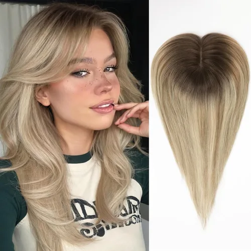Vista 16 de HAIRCUBE Pelucas de cabello humano 100% con flequillo, densidad 150%, base de seda, clip en la parte superior, pelucas de cabello superior