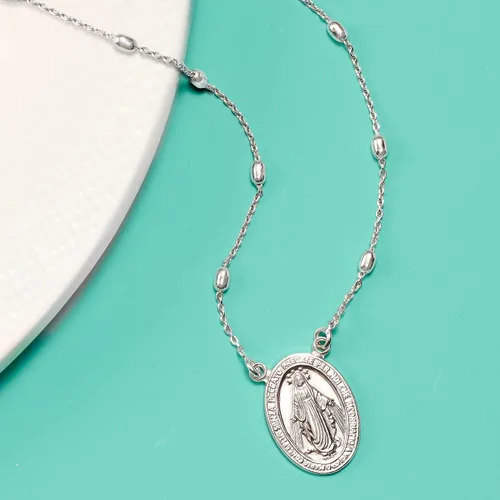 Vista 6 de Ross-Simons Italian Sterling Silver Miraculous Medal Bead Station Necklace