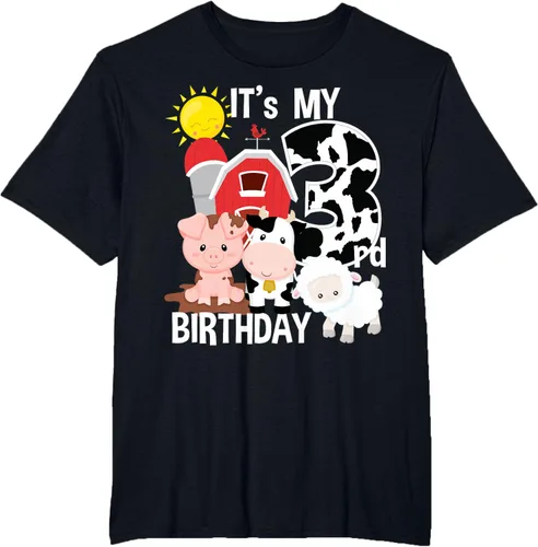 Vista 33 de Camiseta con diseño de animales de granja con texto en inglés "It's My 3rd Birthday" Negro