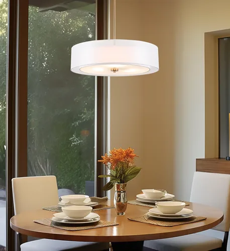 Vista 3 de Kira Home Lindos - Lámpara colgante moderna de doble tambor de 20 pulgadas, lámpara de araña de 3 luces con pantalla exterior transparente e