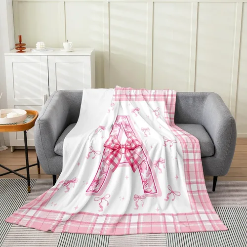 Vista 17 de Erosebridal Manta de franela con inicial de letra B, manta de forro polar con lazo rosa, 40 x 50 pulgadas, bonitos lazos del alfabeto, manta