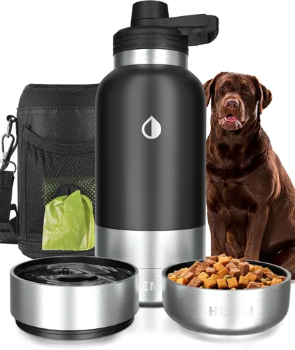 Vista 14 de Botella de agua para perros, botella de agua de viaje aislada para perros, dispensador de botellas de agua para mascotas de acero inoxidable
