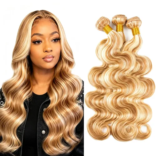 Vista 111 de P4613 Cabello humano rizado onda profunda marrón y paquetes mixtos 8 10 12 P4613 Ombre Marrón-Rubio-DP
