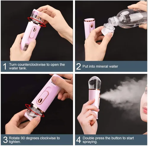 Vista 5 de FANTEXY Nano pulverizador facial con analizador de piel, probador de humedad, mini vaporizador portátil con USB, práctico pulverizador facial