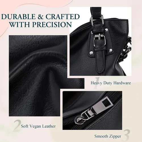 Vista 7 de VX VONXURY Bolso Hobo para mujer, bolso de mano, bandolera para mujer Negro