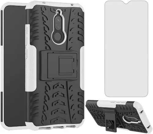 Vista 8 de Asuwish Funda de teléfono para Xiaomi Redmi 8A Redme 8 con protector de pantalla de vidrio templado y soporte delgado híbrido resistente resistente