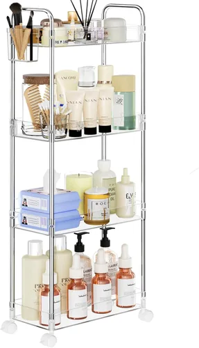 Vista 8 de SPACEKEEPER Carrito rodante de almacenamiento de acrílico de 3 niveles, organizador de carrito de baño transparente, organización de lavandería