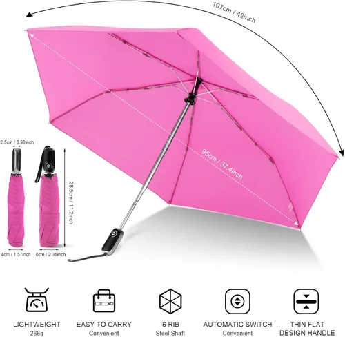 Vista 31 de LEAGERA Paraguas de viaje compacto para bolso, mango plano, impermeable para lluvia ligera