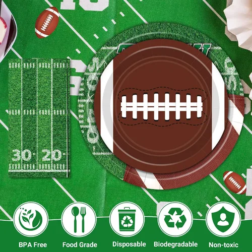 Vista 3 de Juego de suministros para fiesta de fútbol americano – 150 piezas de vajilla, las decoraciones incluyen platos, servilletas para el día del juego