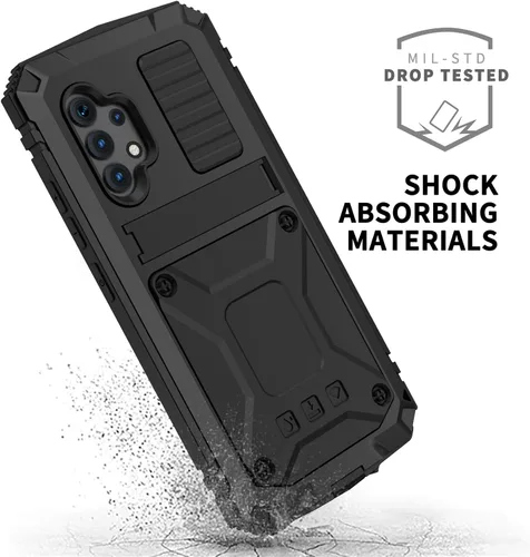 Vista 2 de Compatible con Samsung Galaxy A32 4G, aluminio metal, impermeable, a prueba de golpes, resistente cubierta protectora resistente, soporte integrado