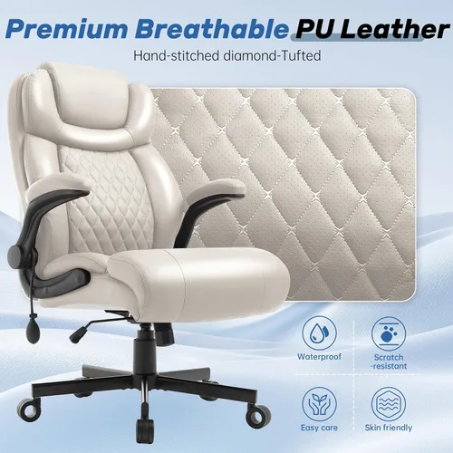 Vista 5 de Silla de oficina grande y alta de 550 libras, cómoda silla ejecutiva resistente con soporte lumbar ajustable, ruedas de doble espacio, asiento