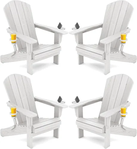 Vista 45 de SERWALL Silla Adirondack plegable, Silla Adirondack HDPE con textura de madera - gris Compuesto de HDPE, impermeable, grano de madera, taza