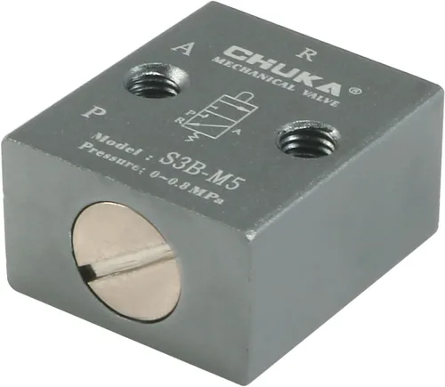 Vista 5 de uxcell Válvula mecánica neumática del solenoide del control manual de la manija de la manera M5 de 2 posiciones de 3 maneras, S3B-M5