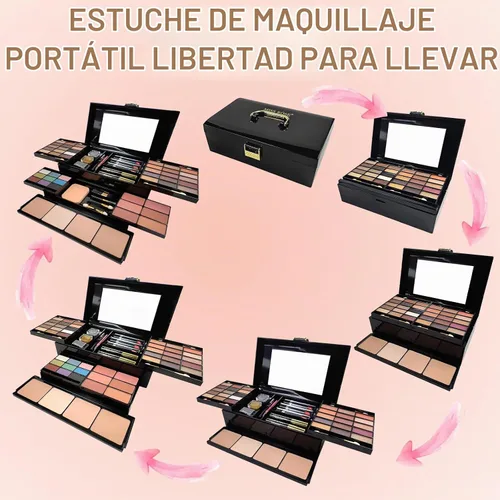Vista 7 de Joyeee Juego de regalo de maquillaje todo en uno, kit completo para mujer, kit completo con bolsa de maquillaje, corrector, lápiz labial, rubor Negro