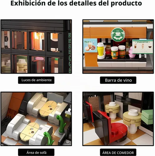 Vista 3 de CSNRHG - Bloques de construcción de juguete, vista de la calle de una cafetería, modelo de arquitectura de la ciudad, juego de construcción