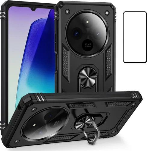 Vista 50 de Funda para Xiaomi POCO X3 NFC /X3 Pro con protector de pantalla, armadura de protección militar híbrida resistente a prueba de golpes, funda Negro