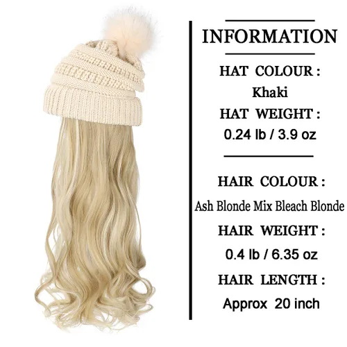 Vista 43 de AynnQueen - Gorro de invierno con extensiones de cabello desmontables para mujer.