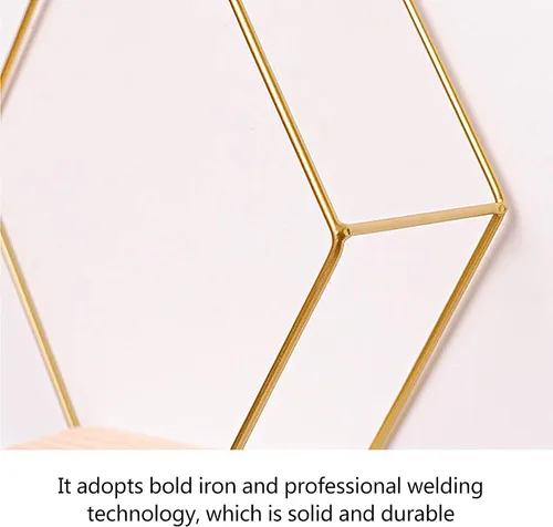 Vista 5 de Juego de 3 estantes flotantes hexagonales montados en la pared, modernos estantes de metal para colgar en la pared, estantes rústicos de baño
