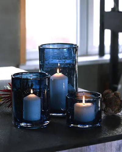 Vista 11 de Candelabro de huracán azul ARIAMOTION a granel para jarrón de vidrio cilíndrico, diseño de burbujas sembradas, moderno, estilo granja, hecho a mano