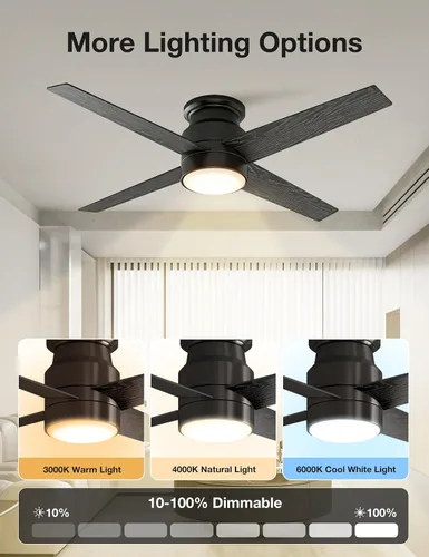 Vista 11 de [Usado] warmiplanet Ventiladores de techo de montaje empotrado con luces y control remoto, 52 pulgadas, níquel cepillado, 4 aspas, paquete de 2