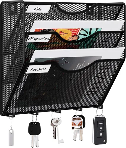 Vista 14 de EasyPAG Office - Carpeta de pared con 3 bolsillos para guardar archivos, organizador de metal para documentos Negro