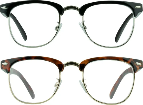 Vista 9 de proSPORT Gafas de lectura con montura de cuerno, vintage, clásicas, semi sin montura para hombres y mujeres, 2 pares combinados